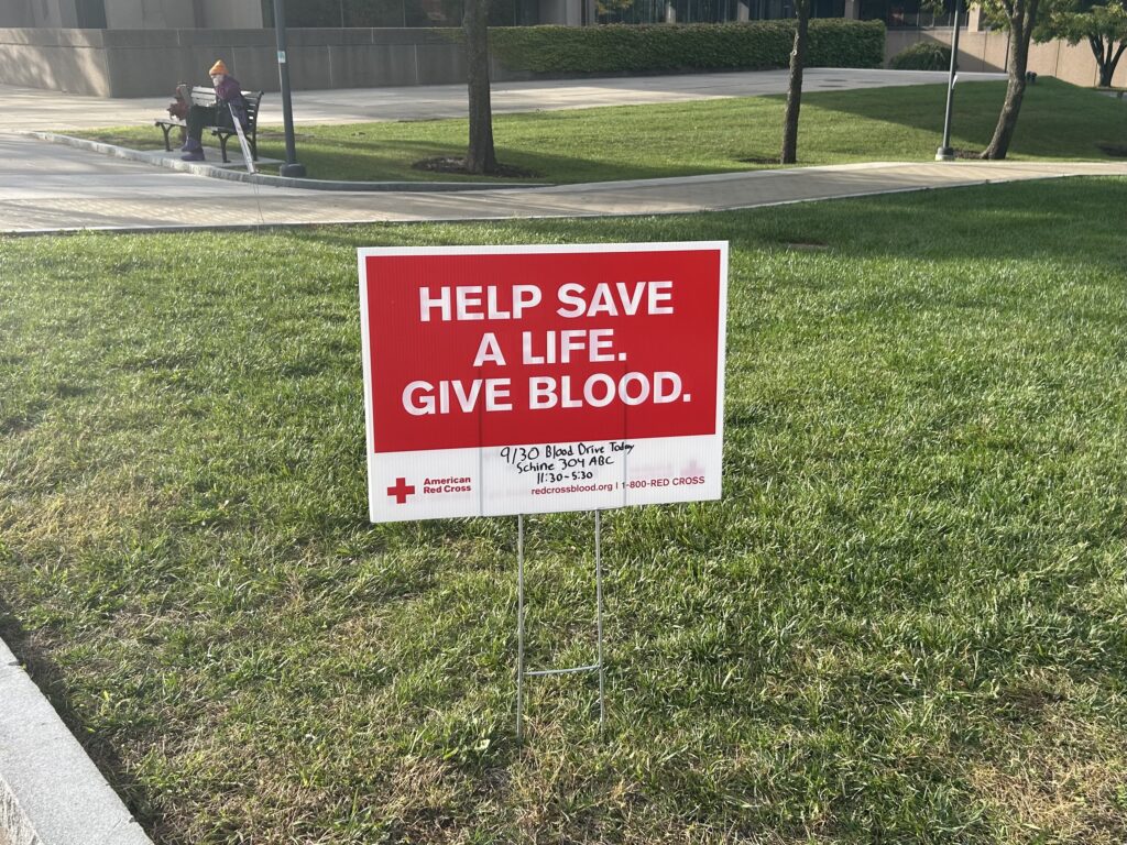 Red Cross Yard Sign on campus