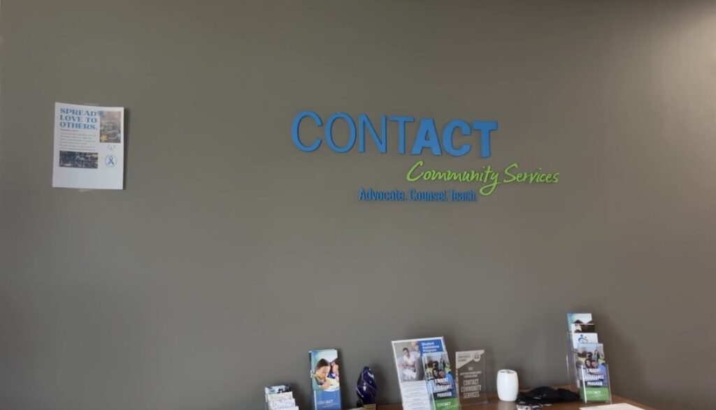 Inside the main entrance at Contact Community Solutions. Photo by Waverly Brannigan