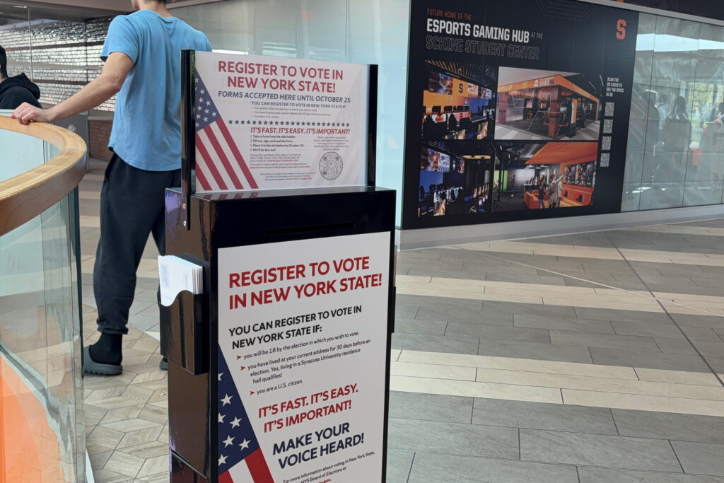 Voter registration information booth.