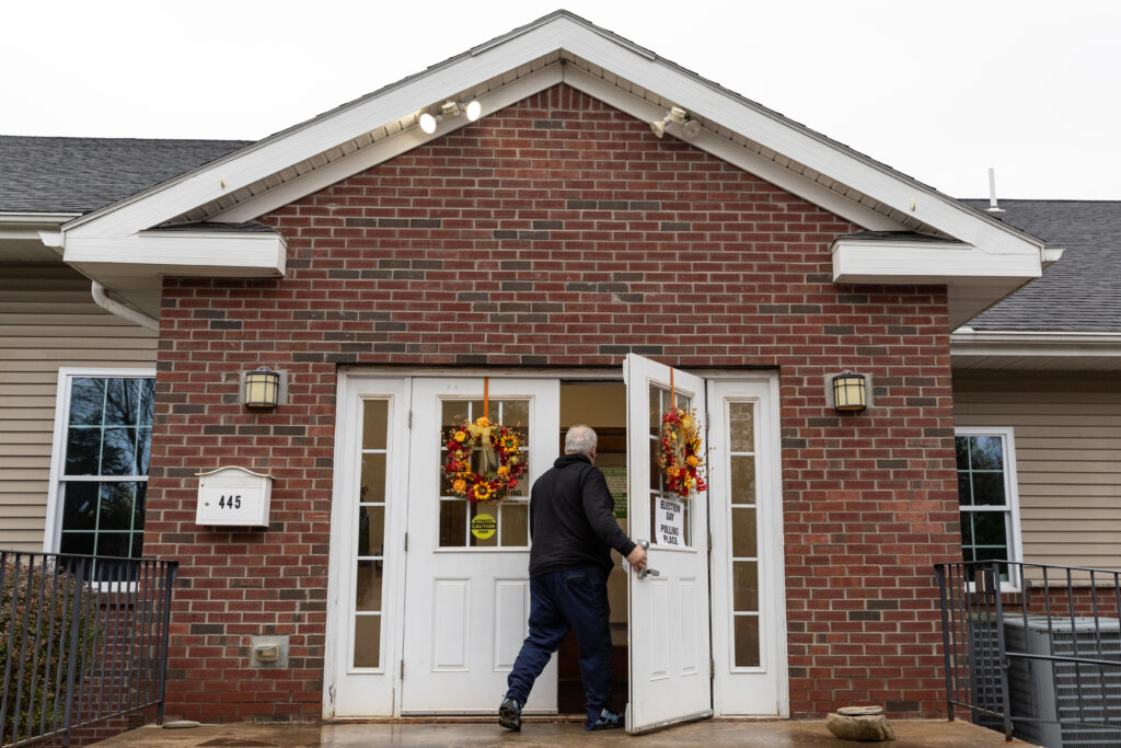 Voters from districts 3, 7, and 14 enter the Bellewood Baptist Church on Election Day to cast their ballots. One-third of Onondaga County voters utilized early voting, leaving a large majority to rely on local polling stations (C) 2024 Diana Valdivia)