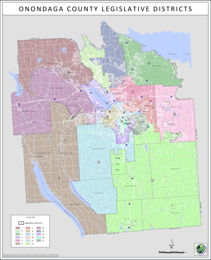 The current district map of Onondaga County.