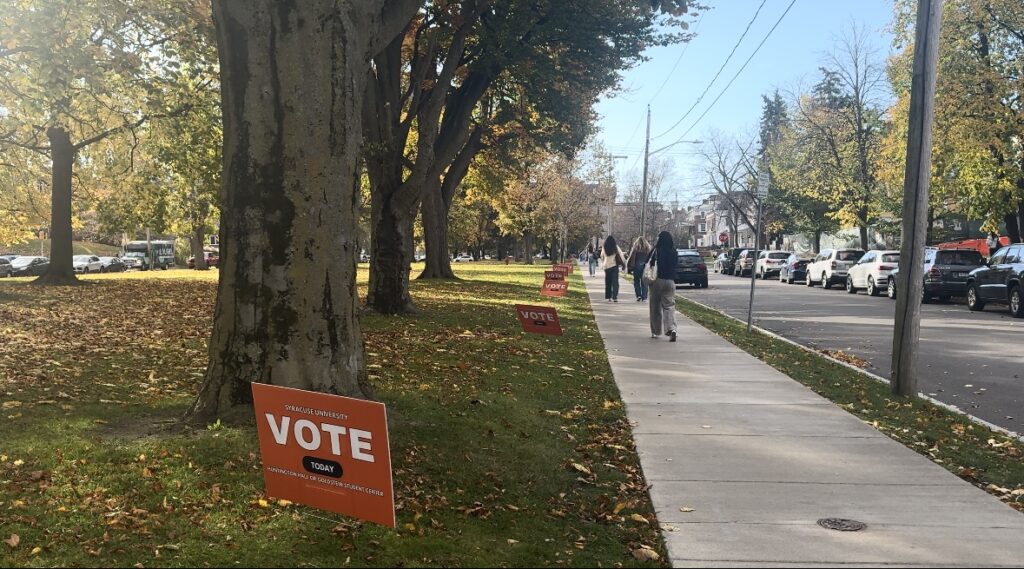 Syracuse voting signs in Walnut Park.