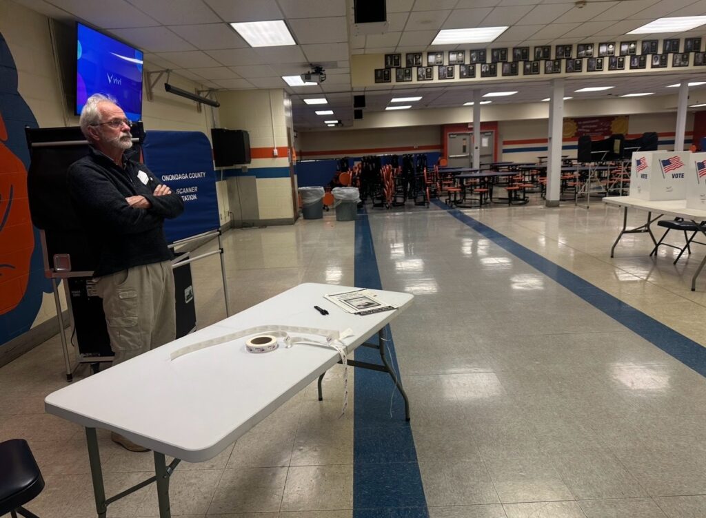 Numerous voters arrive  to cast their ballot.