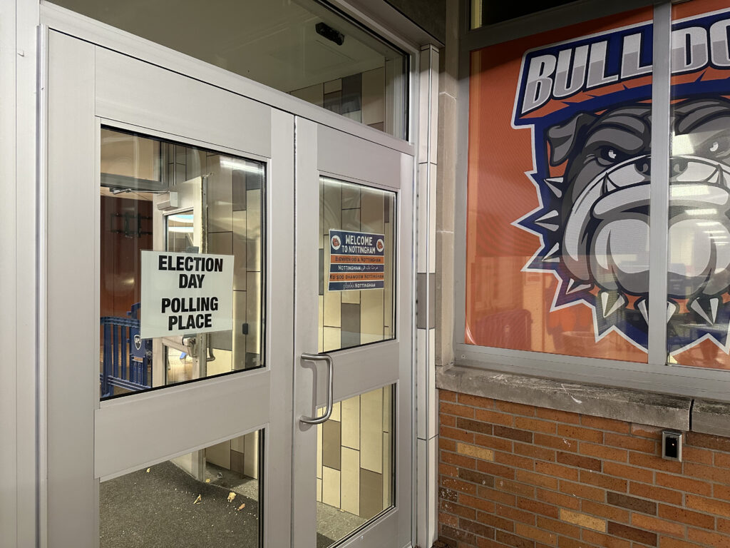 Election Day Polling Place sign on the doors of Nottingham High School