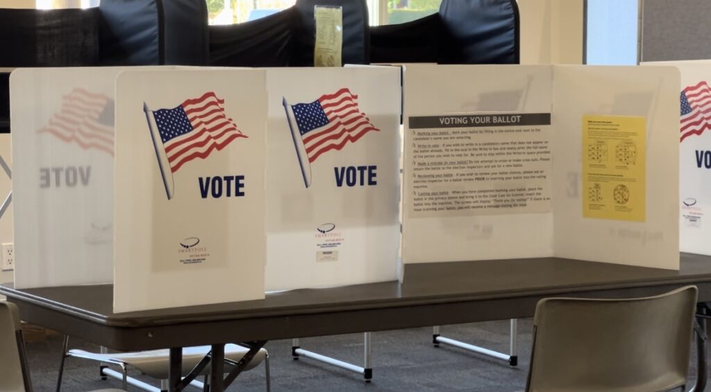 Voting booths at the Liverpool Library polling site where voters were able to cast their vote. 