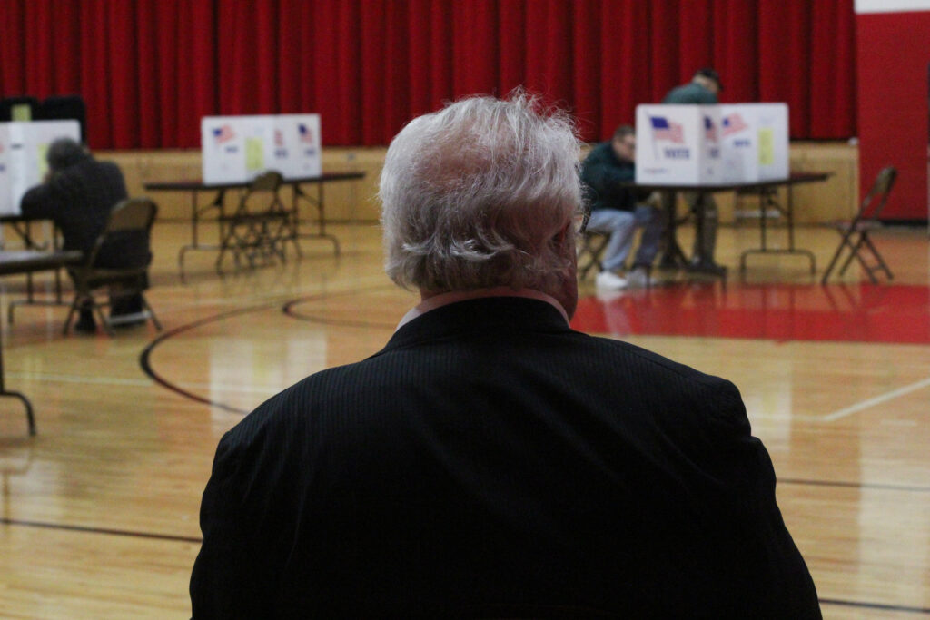 Blessed Sacrament School in Syracuse, NY sets up early morning on November 5, 2024 for the presidential election in the Parish Center Gymnasium as one of the many polling sites around Onondaga County.