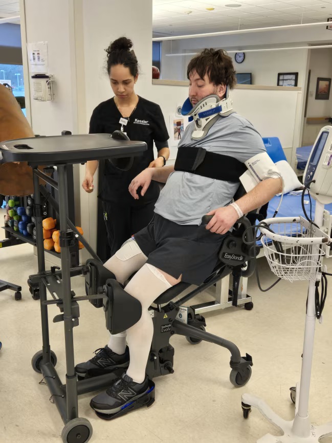 Jamie doing rehab exercises at Kessler Institute for Rehabilitation in New Jersey.