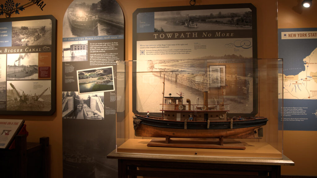 An exhibit in the museum displays a canal boat.