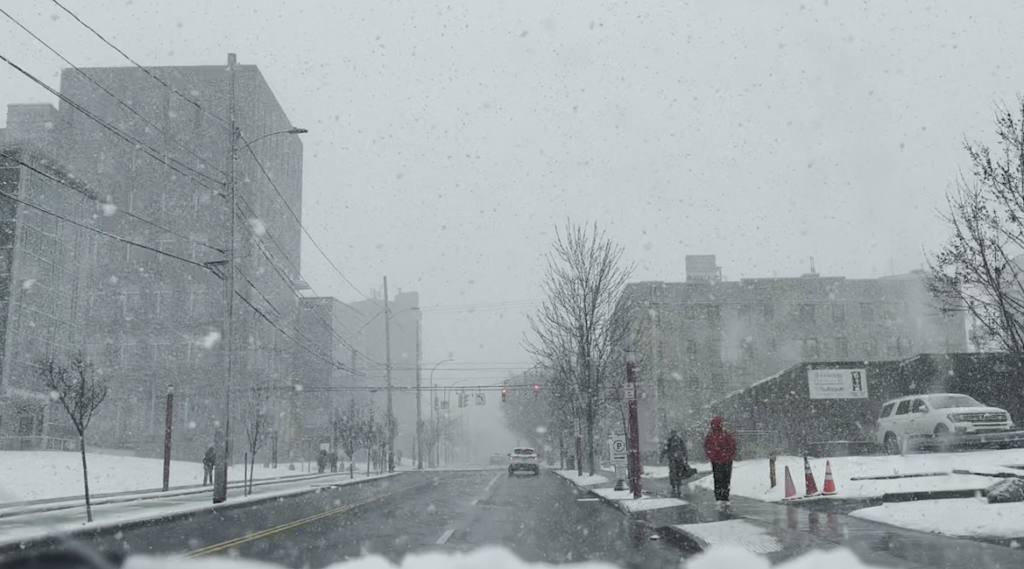 One of the impacts squalls have is snowfall mixed with high wind gusts. Causing low visibility and slippery roads.