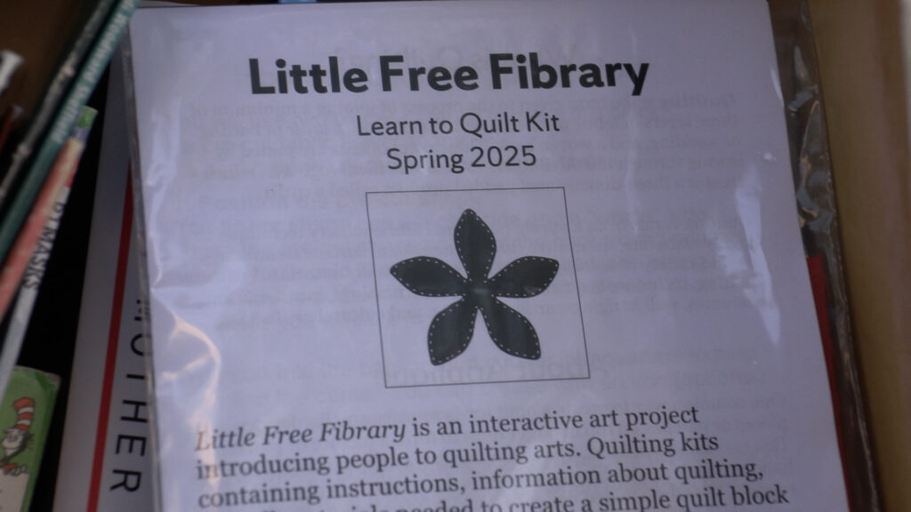 Quilting Kit inside a Little Free Library in Syracuse @ 2025 Geraldine Paglia