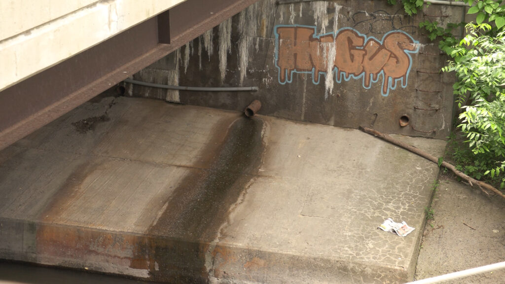 A drain leading directly into ONondaga Creek in Armory Square.