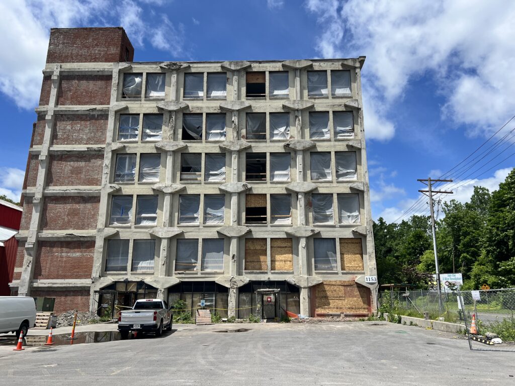 A building being remodeled.