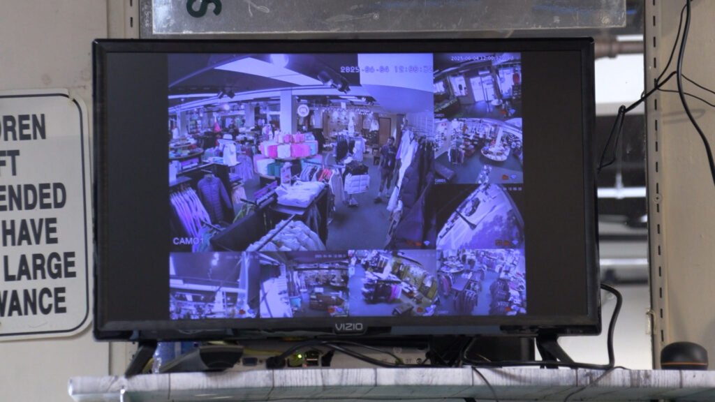 The security camera system inside of J. Michael shoes. It shows nearly evry angle of the store.