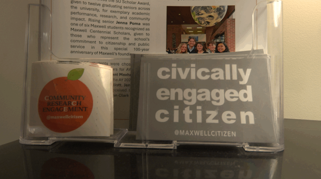 Stickers displayed at the Citizenship and Civic Engagement office.