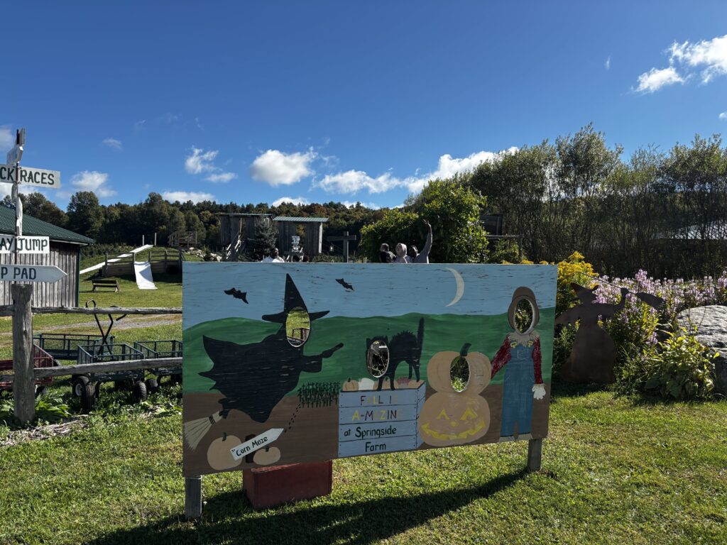 Photo cutout and stand-in board at Springside Farm.