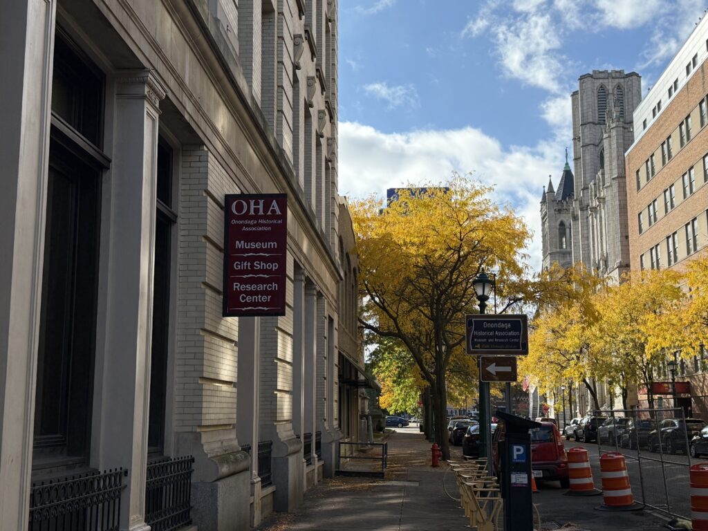 Beautiful fall morning outside the Onondaga Historical Association.