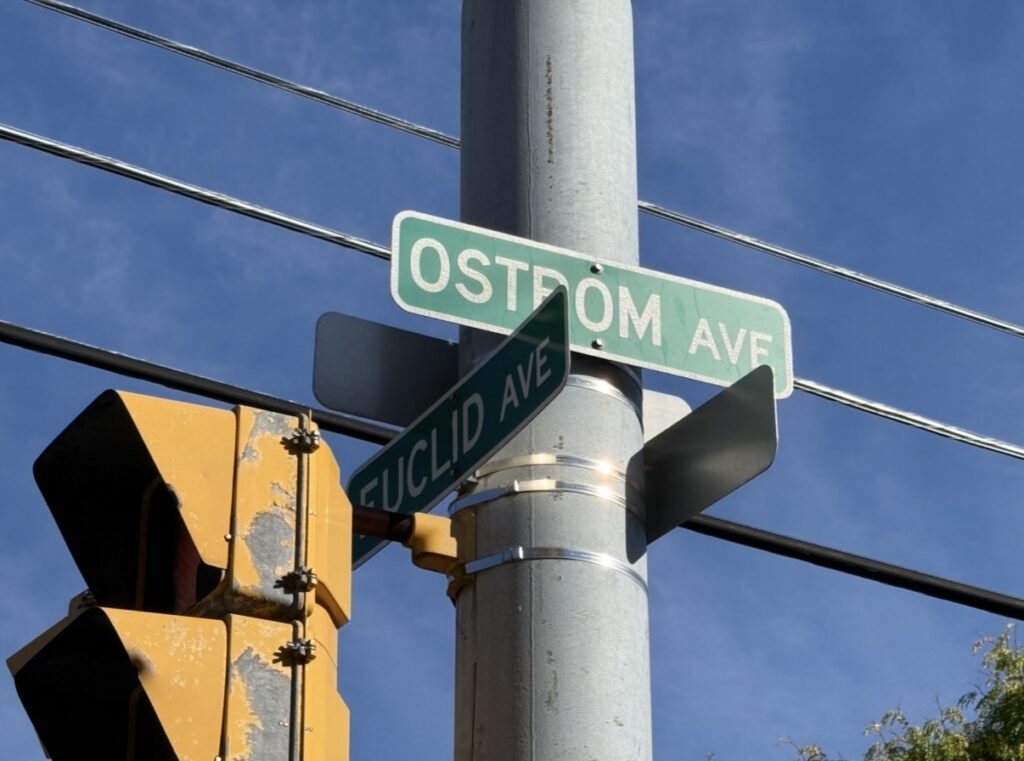 Corner of Euclid Ave and Ostrom Ave street sign