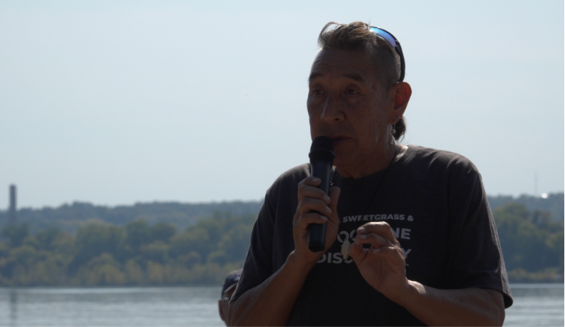 Paul Winney speaks to the audience on the history of the Native American tribes that lived by the canal. He hopes to spread messages to the public and government about Indigenous rights.