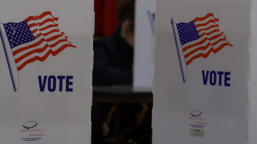 Voting booths inside the gym at Blessed Sacrament School on James Street in Syracuse.
