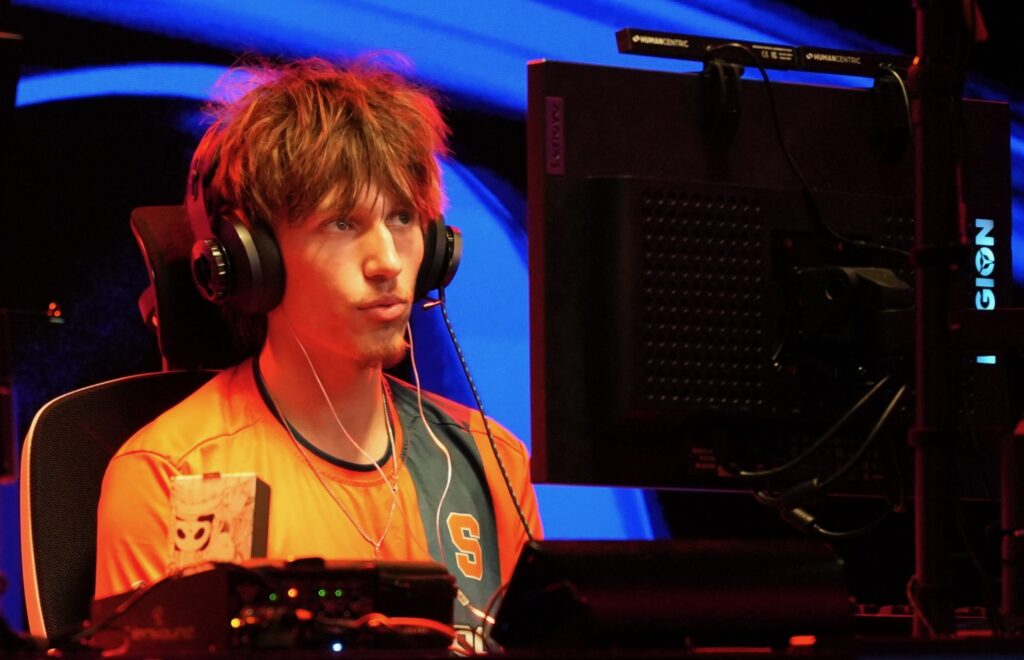 Matt Russell looking at monitor during his Rocket League matches earlier this year. 