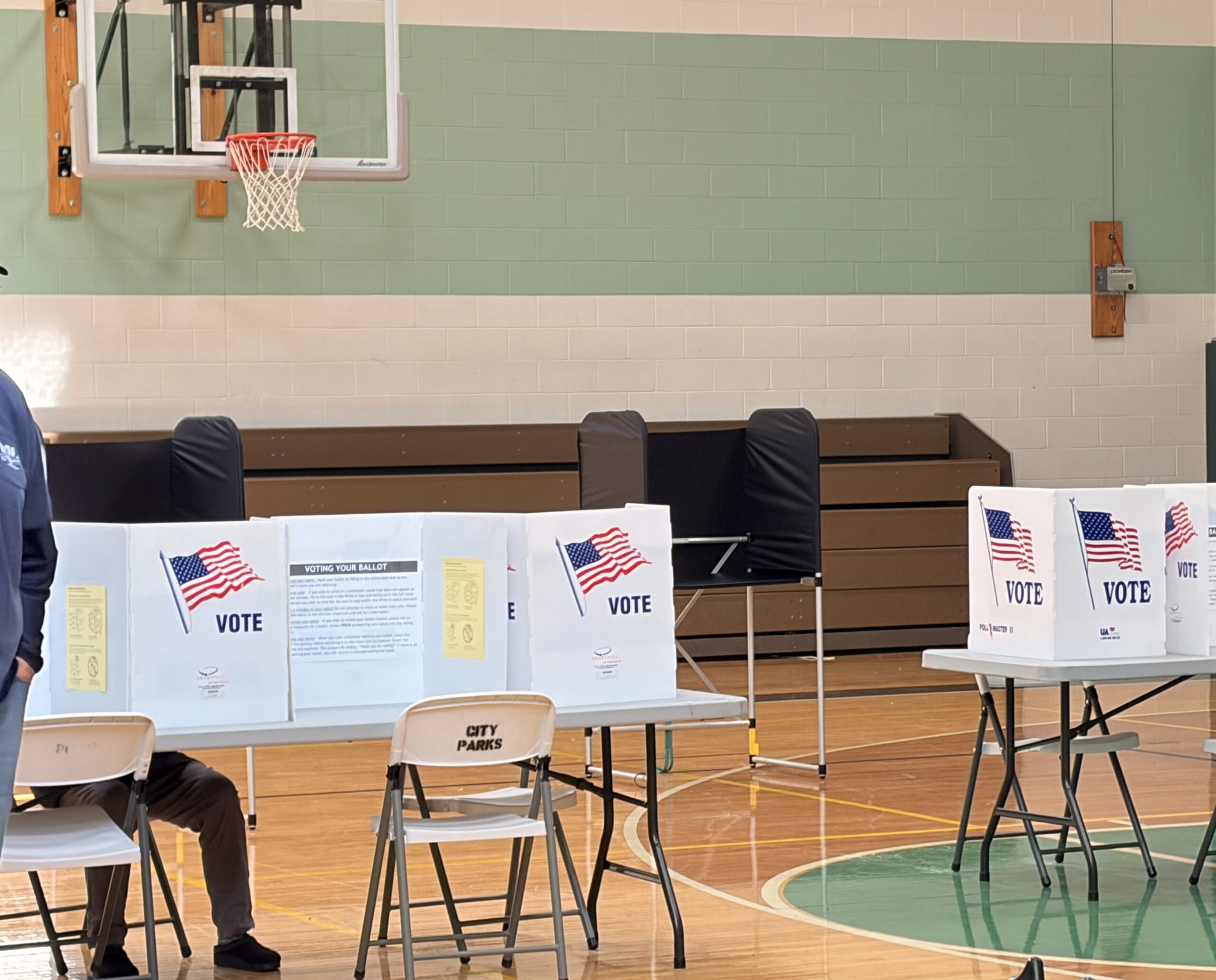 Gymnasium with voting booths