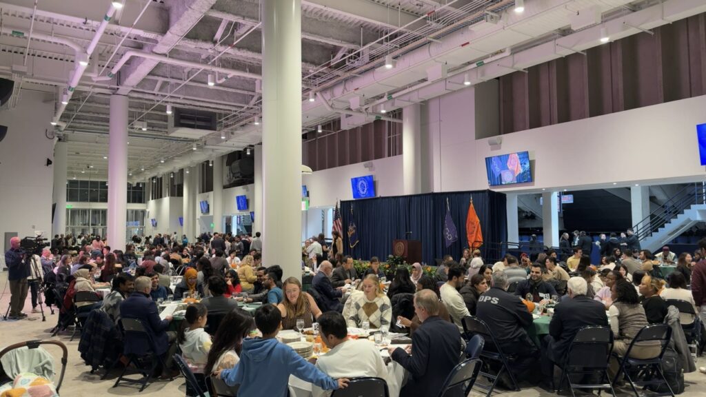 Many gather in the Micron Victory Court to celebrate their chance at the American holiday