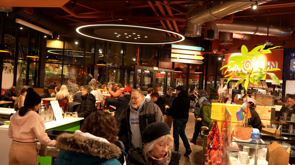 A food hall packed with people