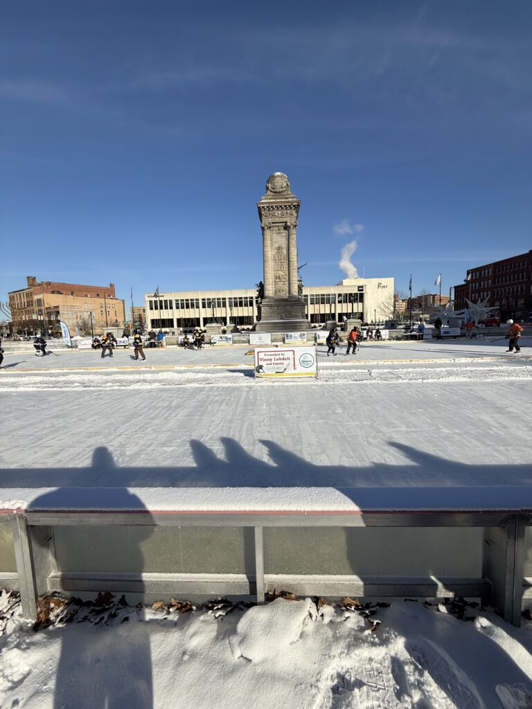 Both rinks had their first games begin just after 10 AM as thermometers read 2 degrees with a wind chill beneath -10. 
