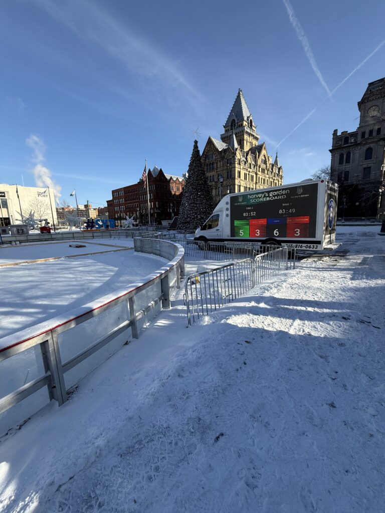Syracuse's downtown architecture on full display and serving as a backdrop for the tournament.