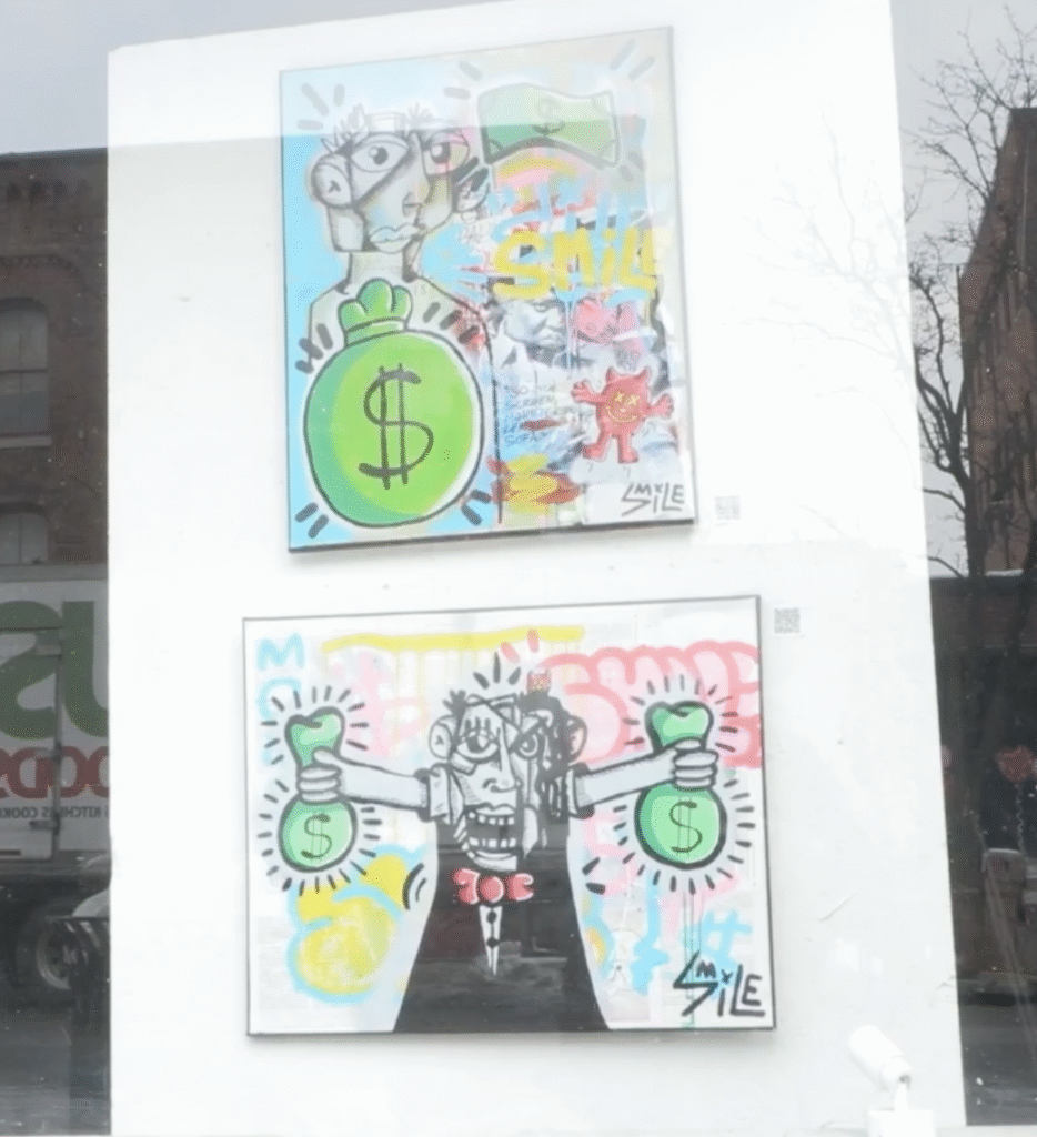 A close up shot of the art on display fro the 'Art in Windows' initiative.