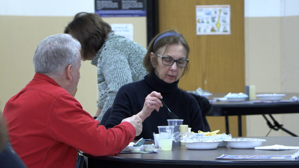 Community members gather inside the Blessed Sacrament School gymnasium to enjoy Fish Fry Friday during Lent on Friday, Feb. 27, 2025. The nearly 20-year tradition is hosted in partnership with St. Vincent de Paul Church that supports the parish and school. ©Marisa Nuñez