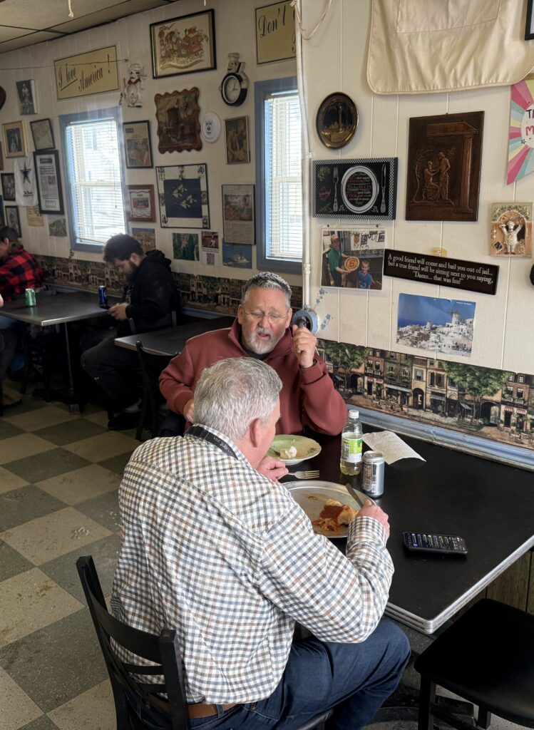 Two men eating lunch