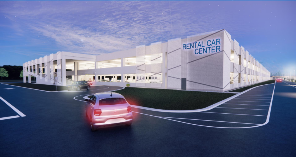 Rendering of the rental car facility at Syracuse Hancock International