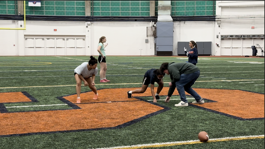 Players get in position to rush the quarterback