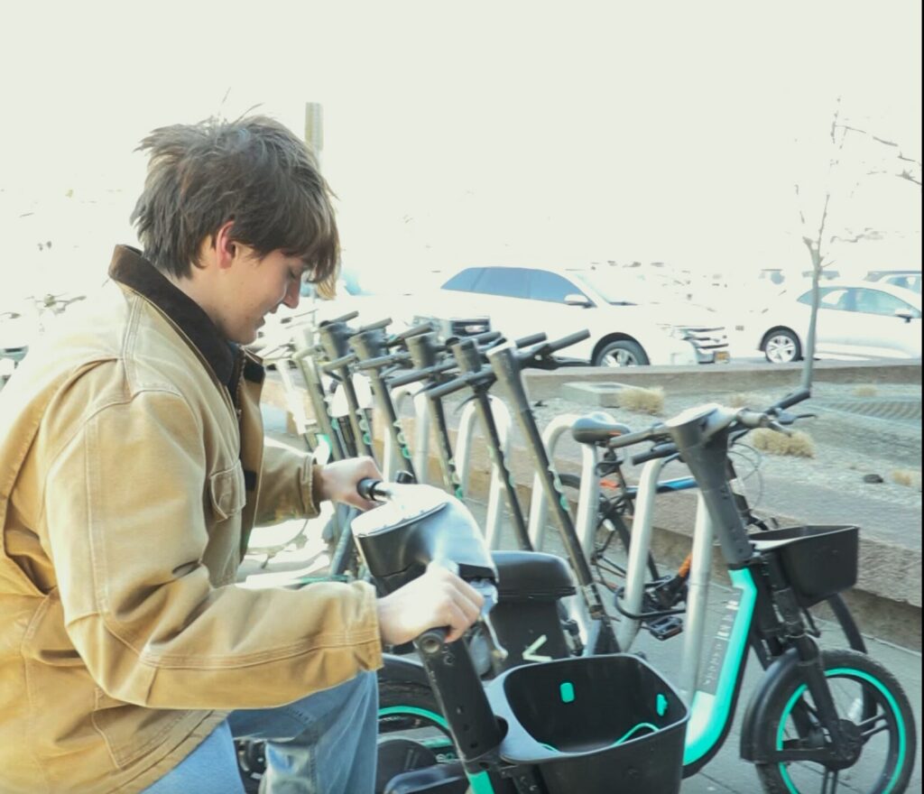 Noah Smith parks his bike