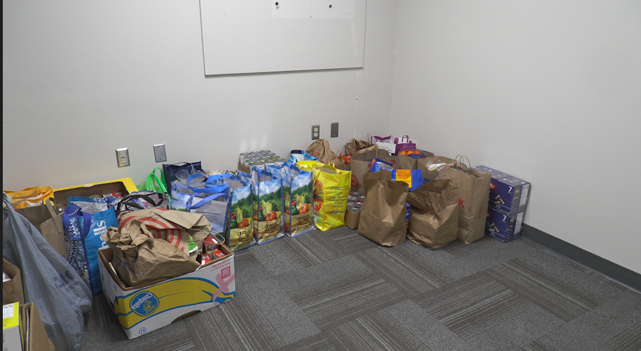 Room full of donations from food drive