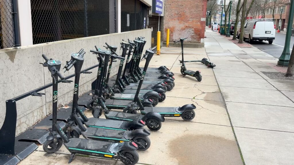 A line of scooters