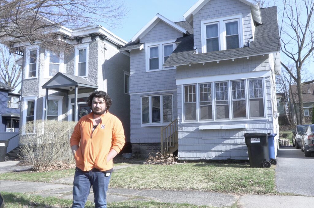 Gabriel Amaya outside his home