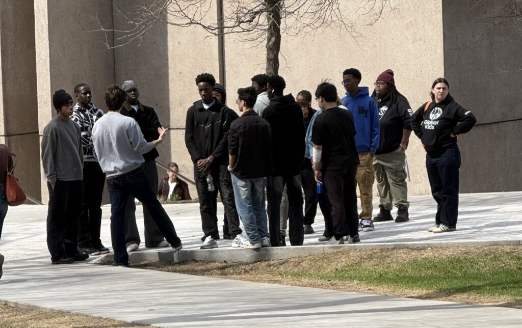 High school kids touring a college campus.