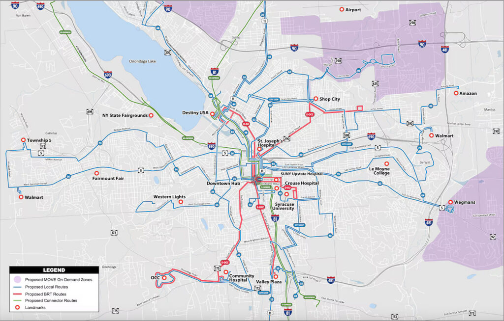 A map on the Centro redesign Onondaga County.