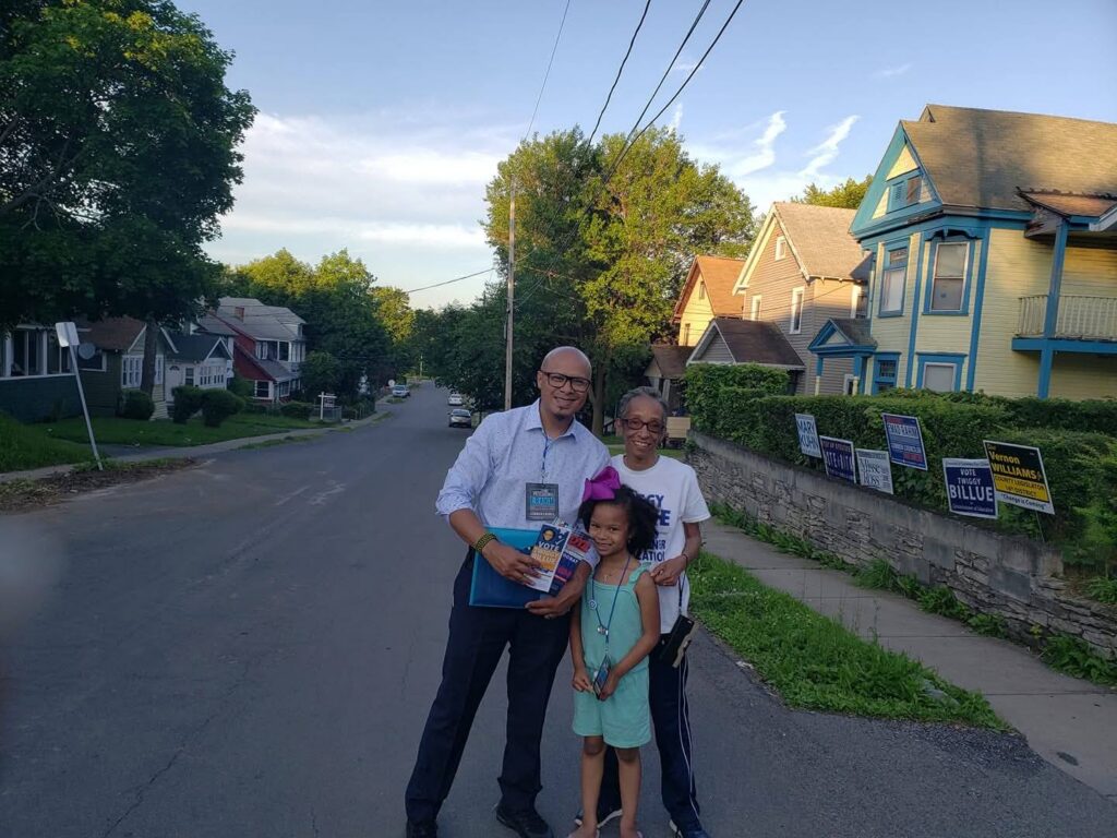 Billue campaigns for re-election in June 2025
