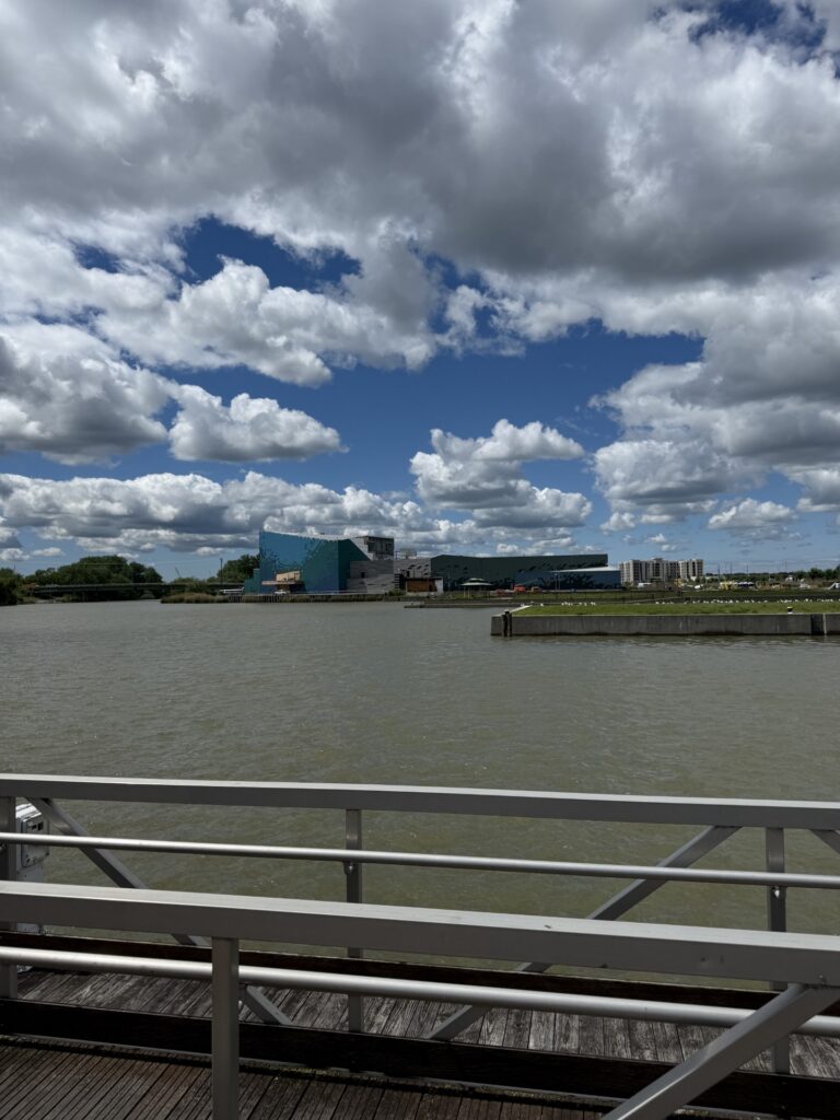 View of aquarium construction from across Syracuse Inner Harbor.