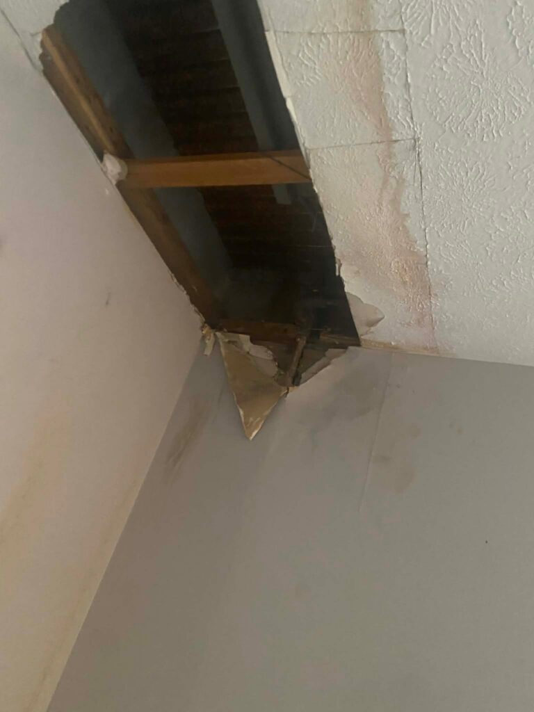 Jeremy Lloyd’s ceiling with water damage
