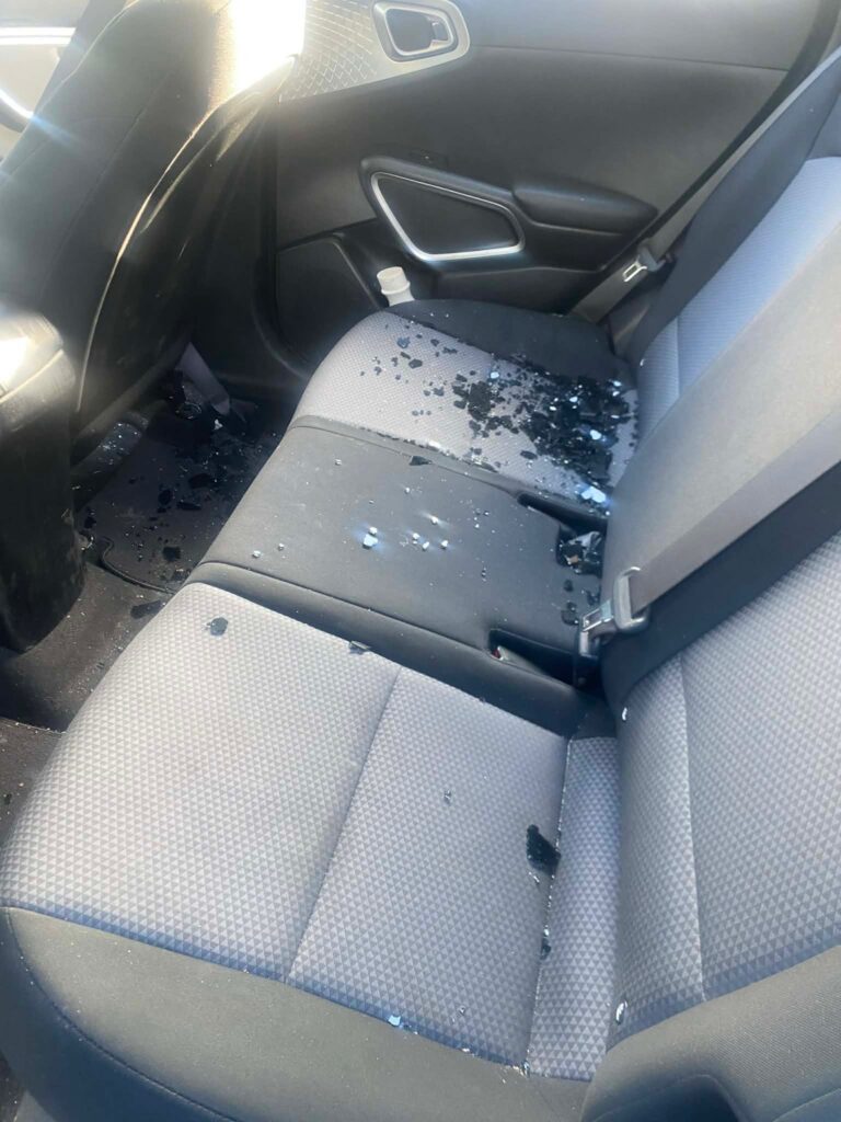 Jeremy Lloyd’s car after getting broken into in Nob Hill’s parking lot.
