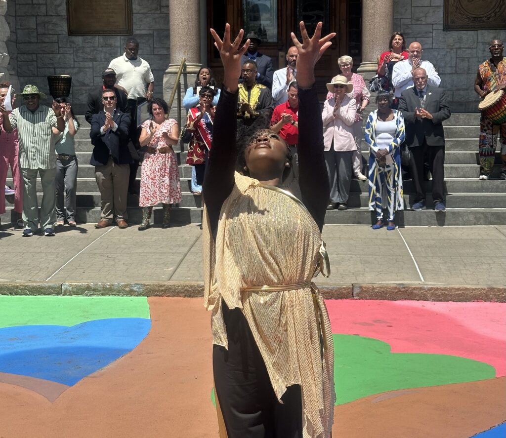 Sasha Burns performs an interpretive dance to the Black National Anthem.