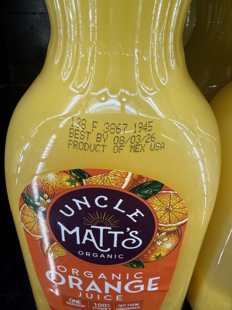 Orange juice in the fridge