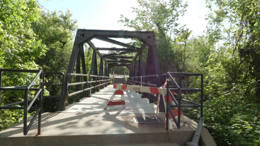 Pathway akong the Onondaga Creekwalk blocked off for construction.