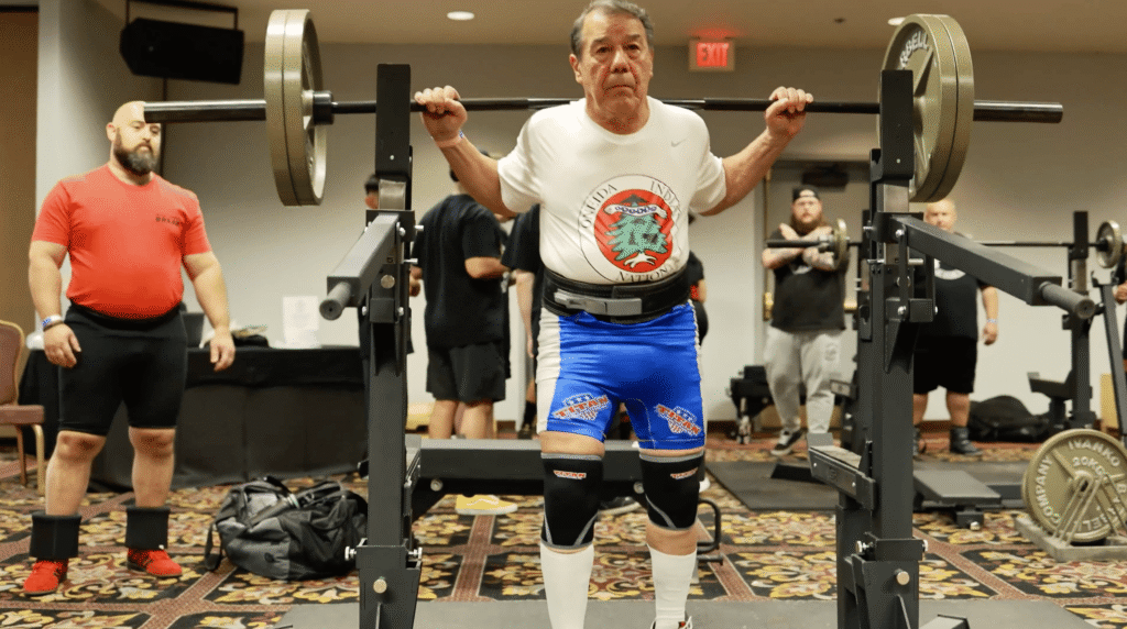 Oneida Nation powerlifter Ray Fougnier training at a gym