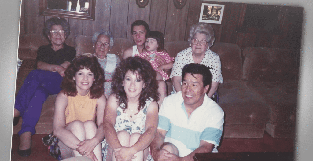 Family photo including himself, Ray's mother, wife, son, grandson, and daughter.