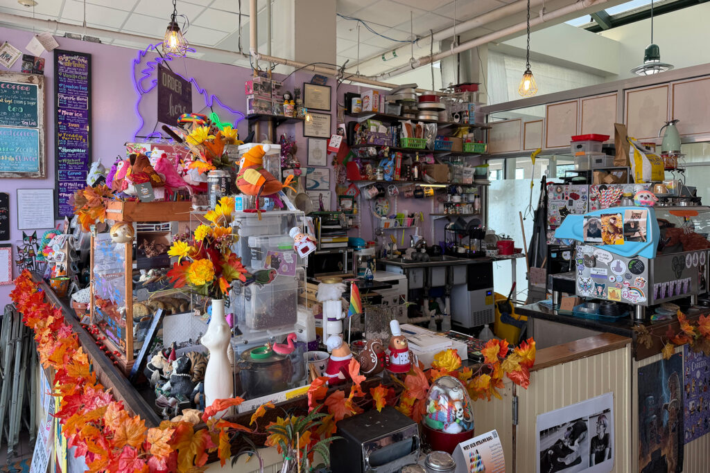 A photo of Pawsitivitea CNY's cafe counter decorated for fall. 